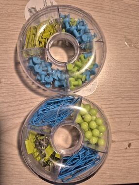 Aqua & Lime Desk Supply Set - Paperclips, Push Pins, Binder Clips